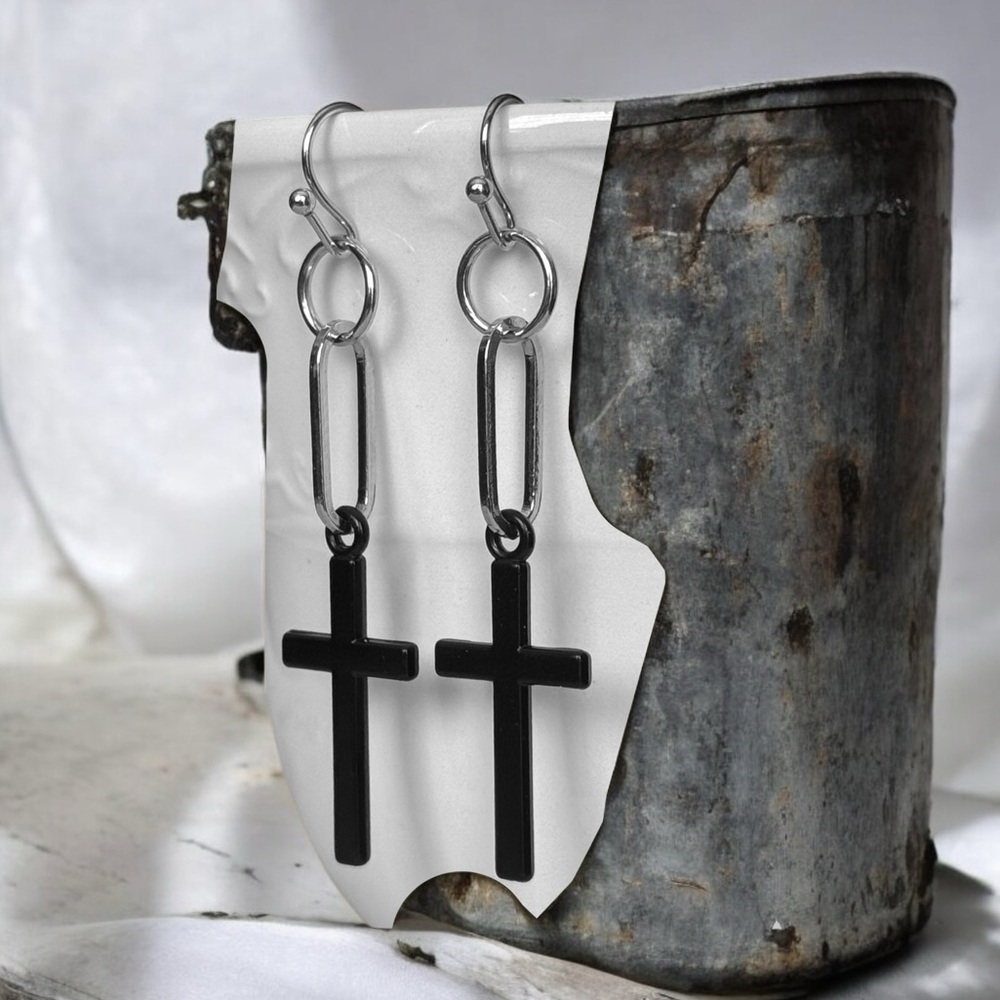 5 For $25💫Alternative Biker Black Cross Paper Clip Earrings